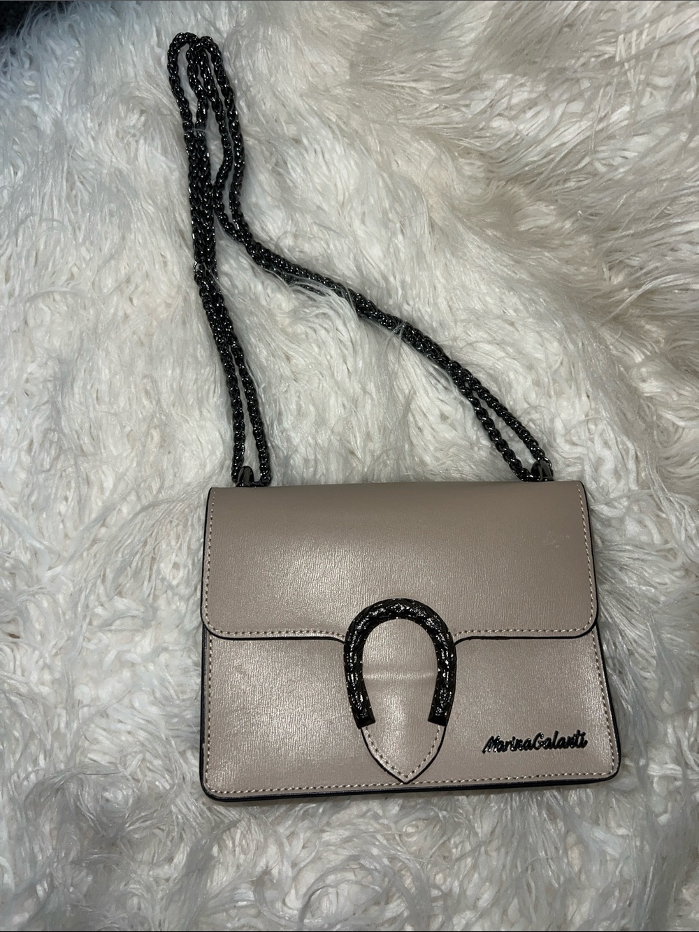 Like New Marina Galanti Leather designer crossbody shoulder bag Beige